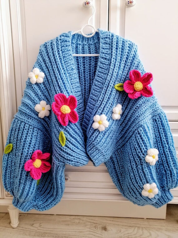 Blue daisy knit cardigan A11
