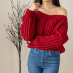 Red off-the-shoulder crochet pattern A44
