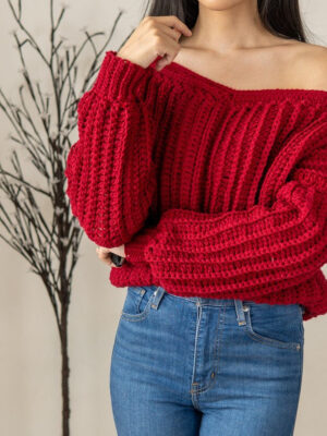Red off-the-shoulder crochet pattern A44