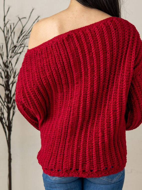 Red off-the-shoulder crochet pattern A44
